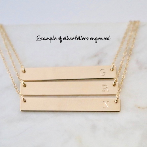 14K Gold Filled Engraved Initial Bar Necklace - Picture 4 of 8